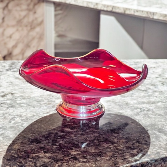 ❤️Viking Ruby Red & Sterling Silver Pedestal Bowl - Picture 1 of 10
